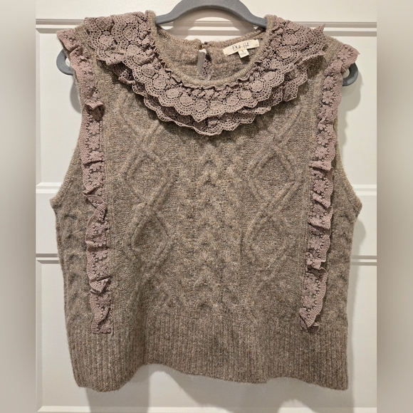Oli & Hali Sweaters - New Oli & Hali Knit Lace-Trim Sleeveless Sweater Vest - Taupe